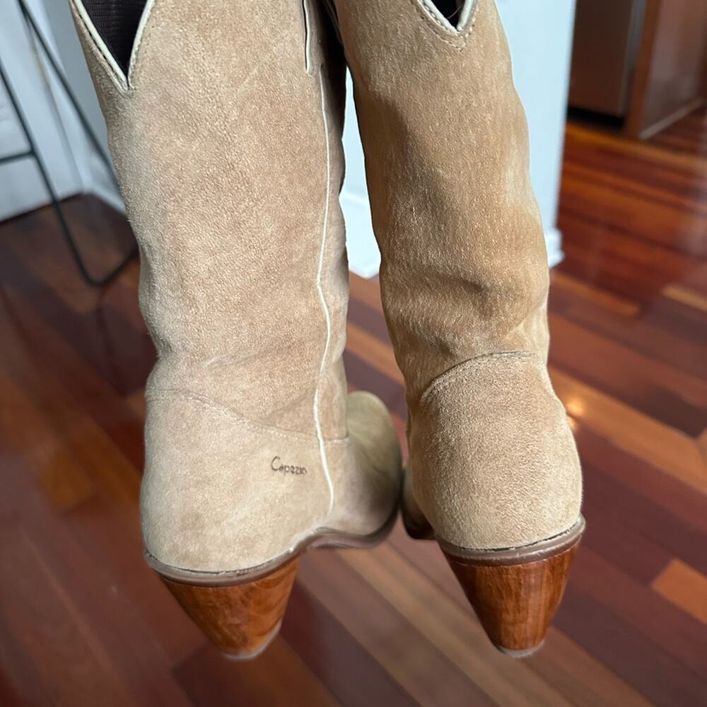 Vintage Capezio Tan Leather Suede Heeled Boots Size 7M L704 Western Cowgirl - Picture 4 of 12